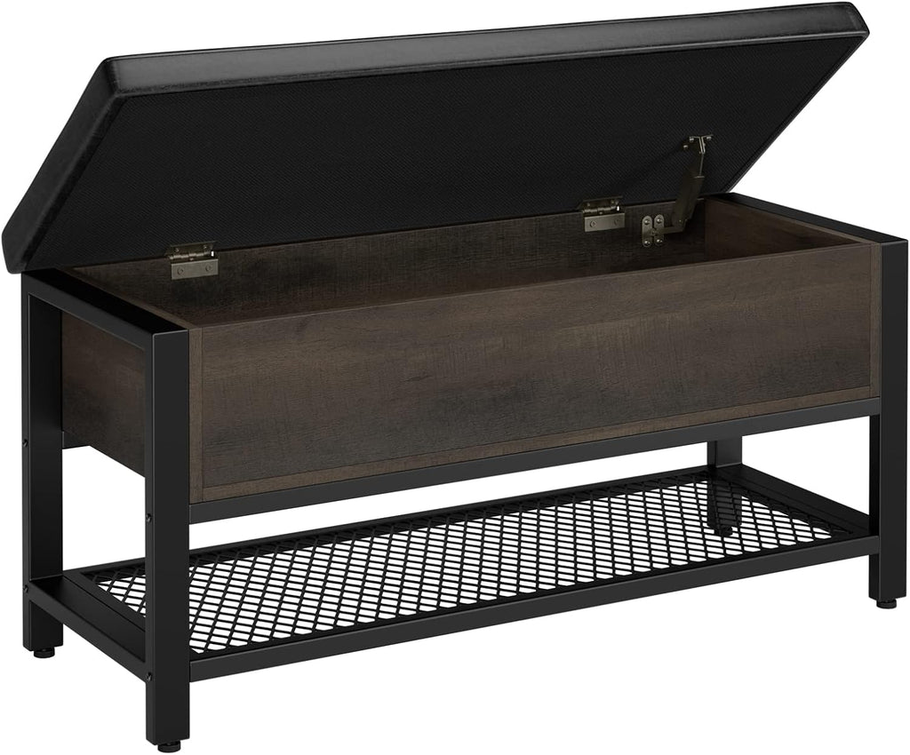 Dark Brown Flip Top Cushioned Shoe Bench