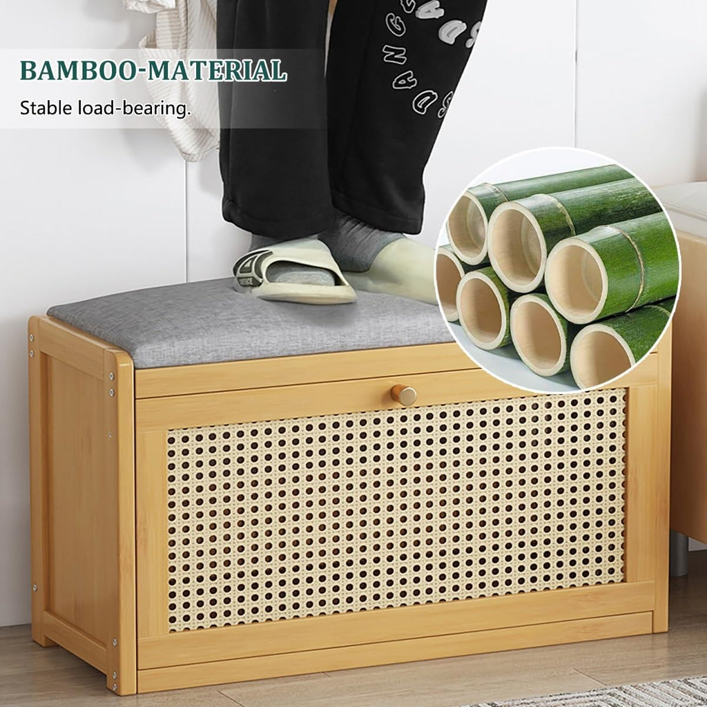 Linen Upholstered Entryway Shoe Storage Bench