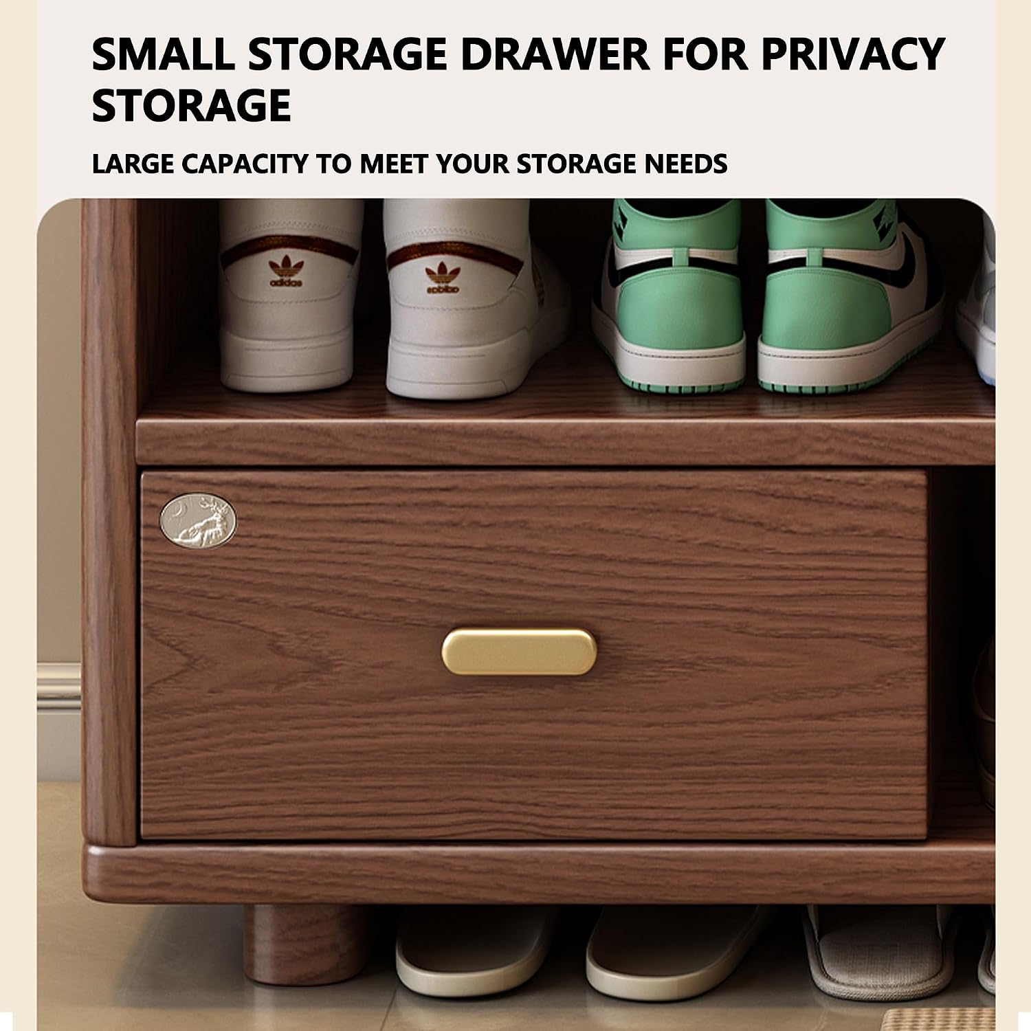 Walnut Wooden Drawer Entryway Shoe Storage Bench