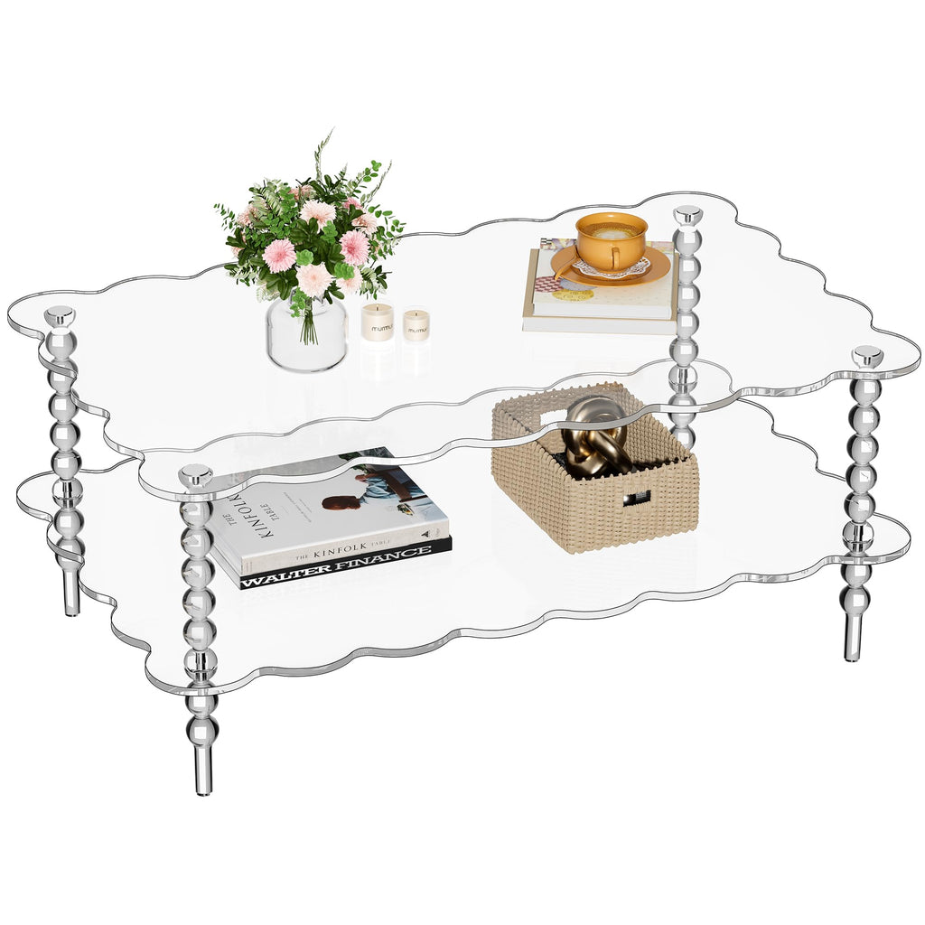 Clear Acrylic Two Tier Modern Coffee Table