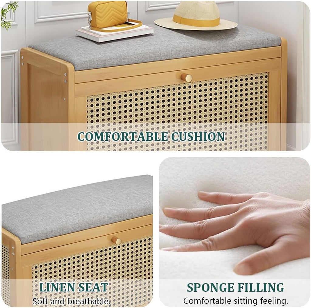 Linen Upholstered Entryway Shoe Storage Bench