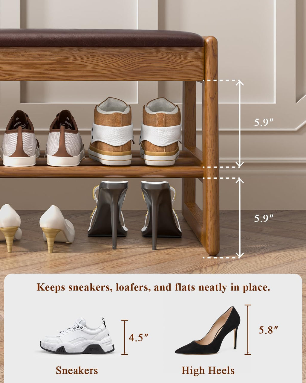Rubberwood Cushioned Flip Top Shoe Bench