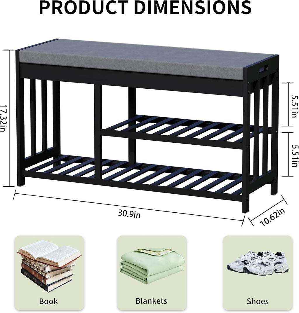 Bamboo Cushioned Flip Top Shoe Storage Bench