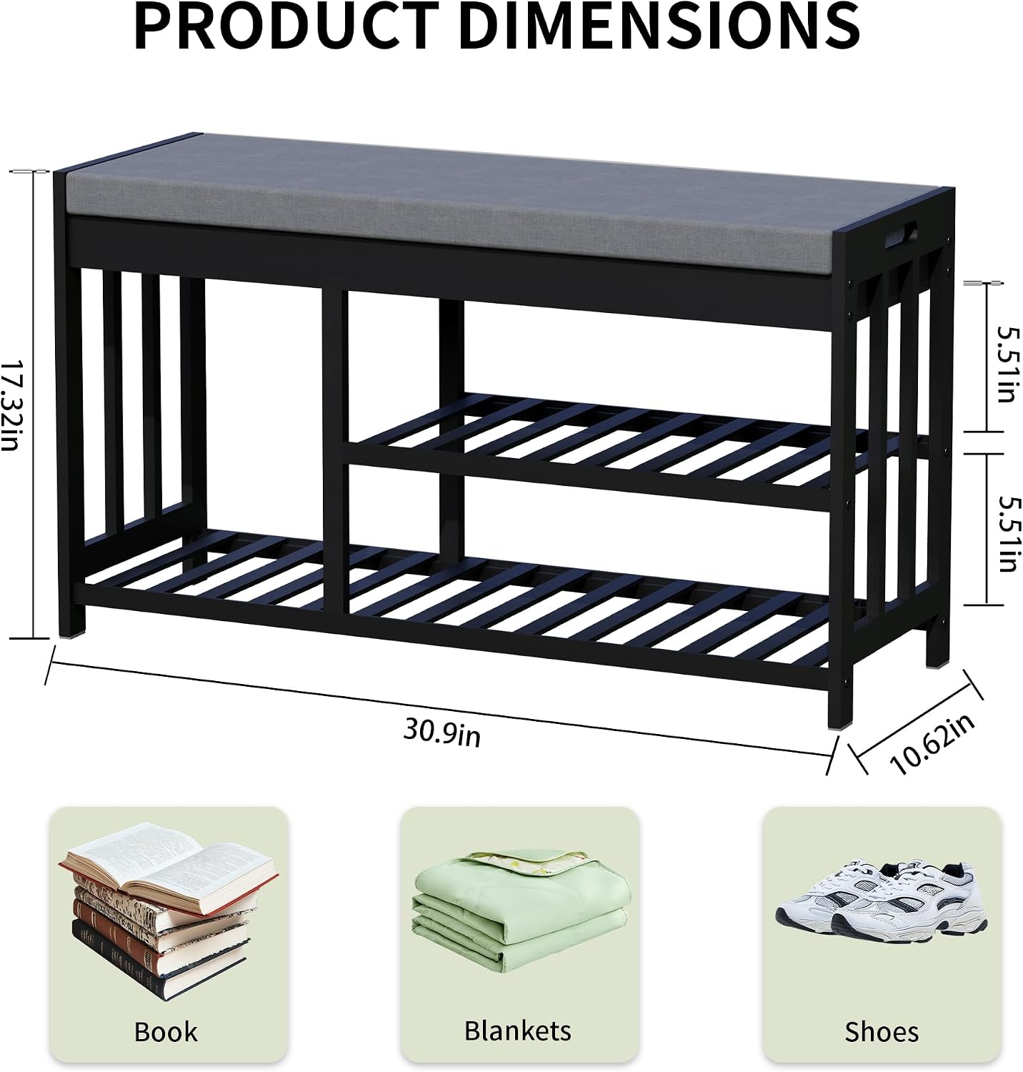 Bamboo Cushioned Flip Top Shoe Storage Bench