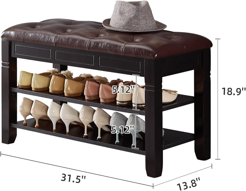 Cushioned Wooden Entryway Shoe Storage Bench