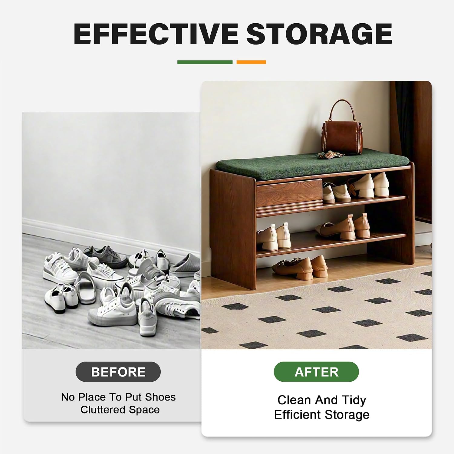 Green Wooden Tiered Cushioned Shoe Storage Bench