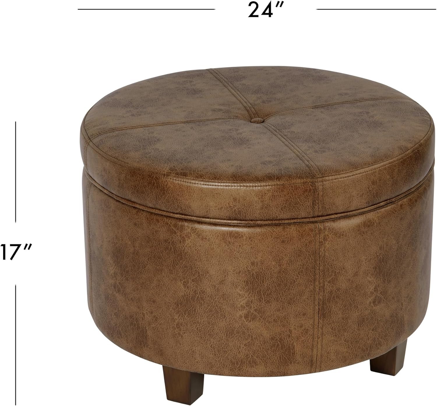 Distressed Brown Faux Leather Storage Ottoman Bench