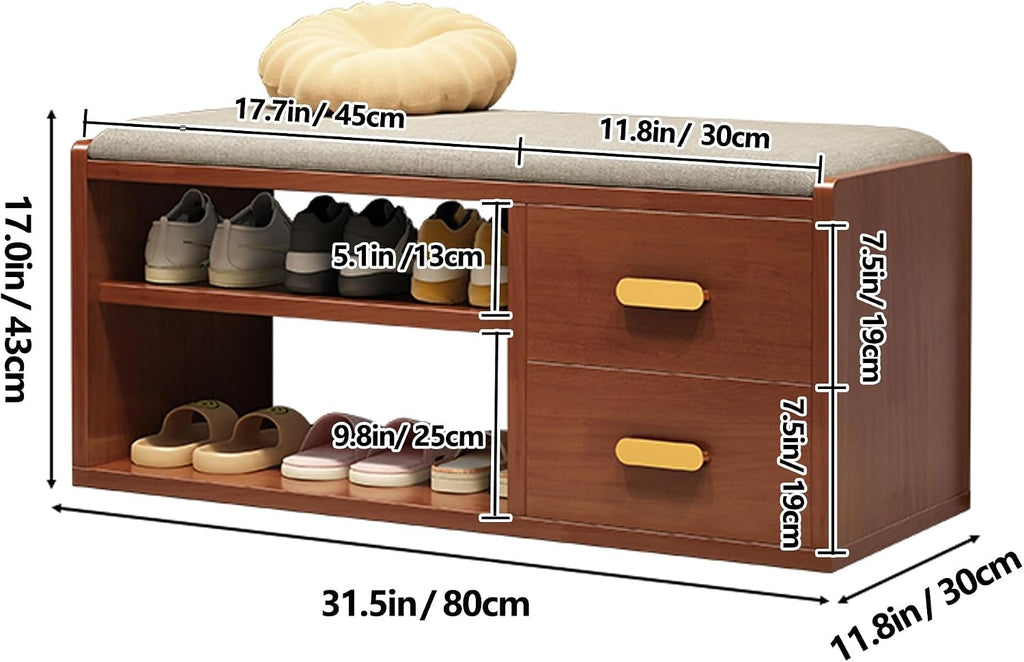 Walnut Cushioned Entryway Storage Shoe Bench
