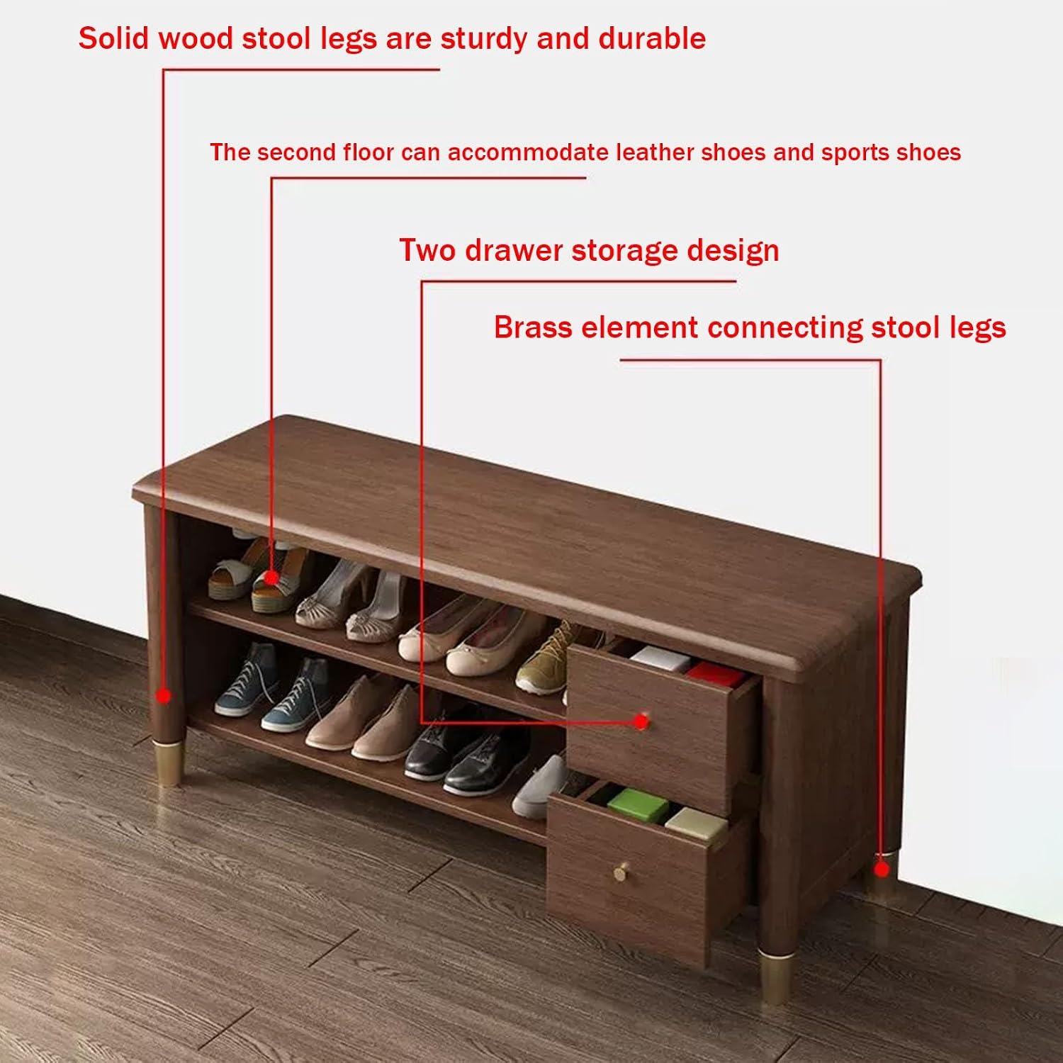 Walnut Wooden Padded Entryway Shoe Storage Bench