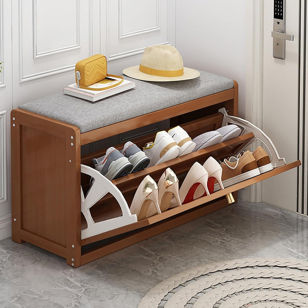 Linen Upholstered Entryway Shoe Storage Bench