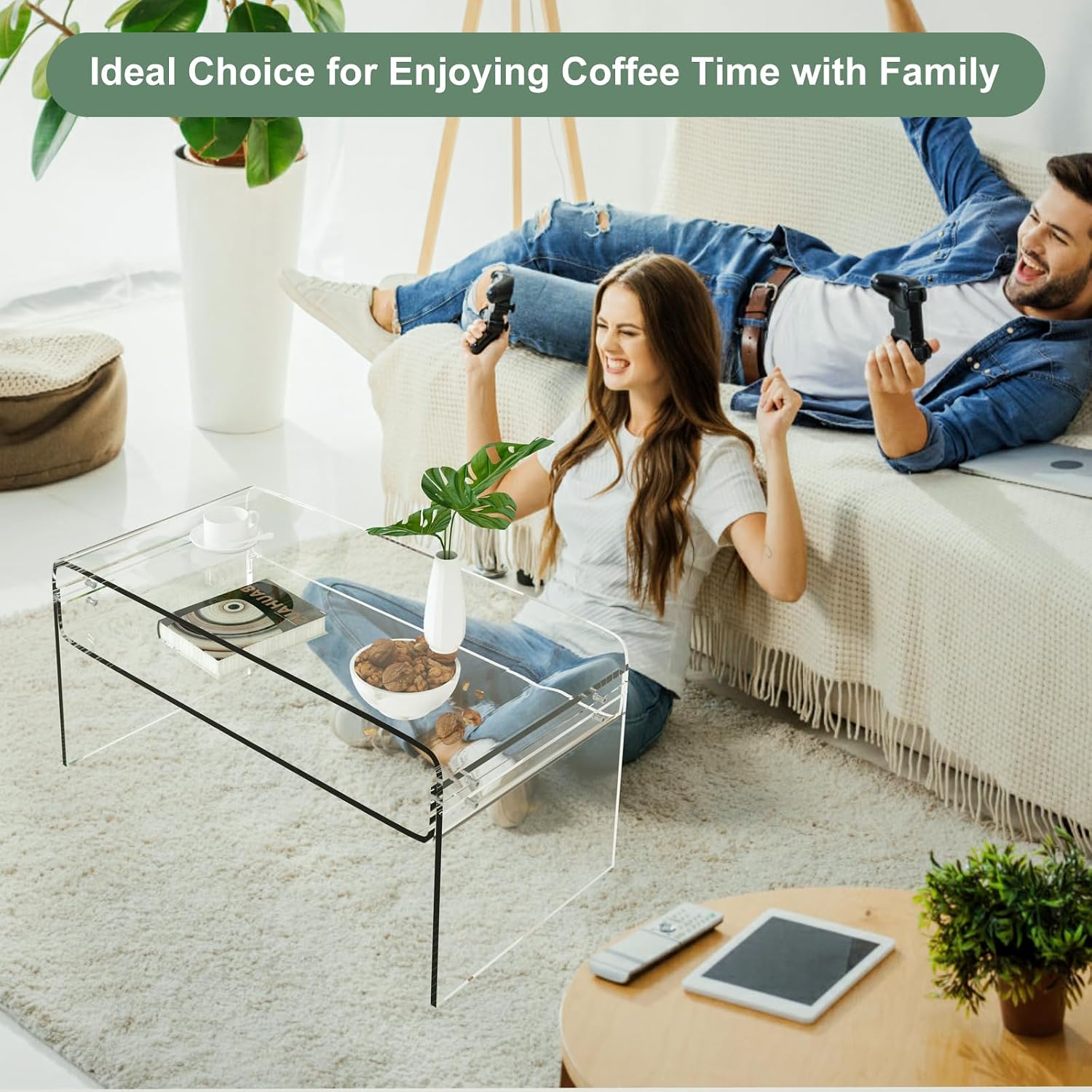 Clear Acrylic Rectangular Storage Coffee Table