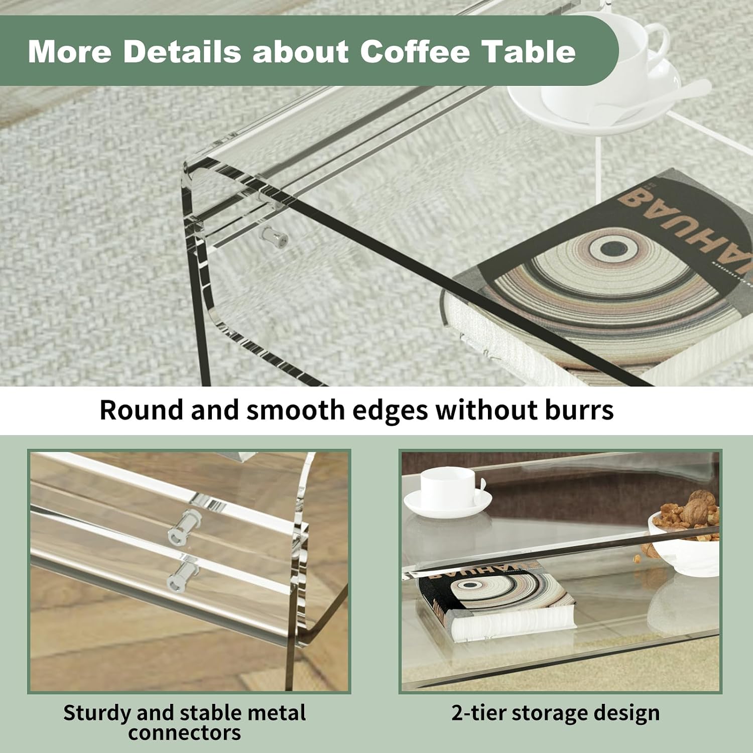 Clear Acrylic Rectangular Storage Coffee Table