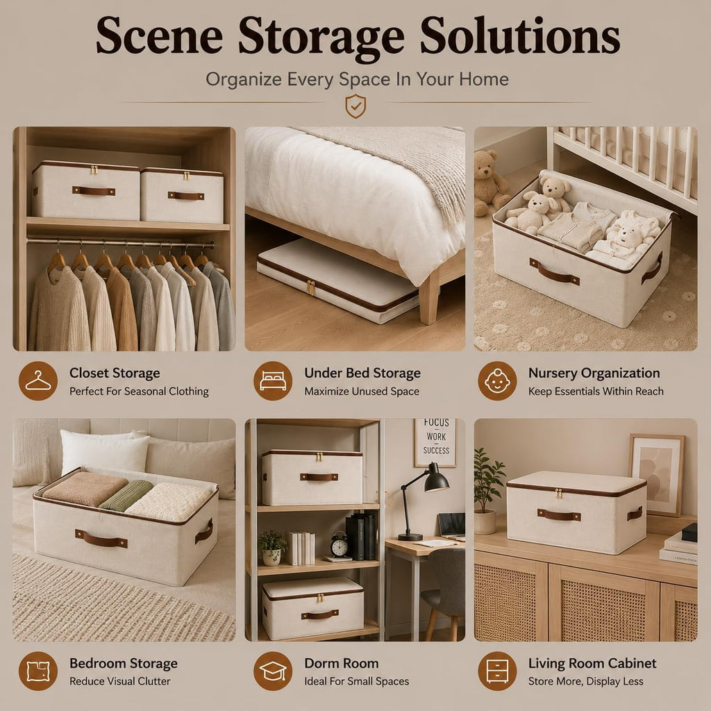 Beige Linen Foldable Zipper Storage Cubes