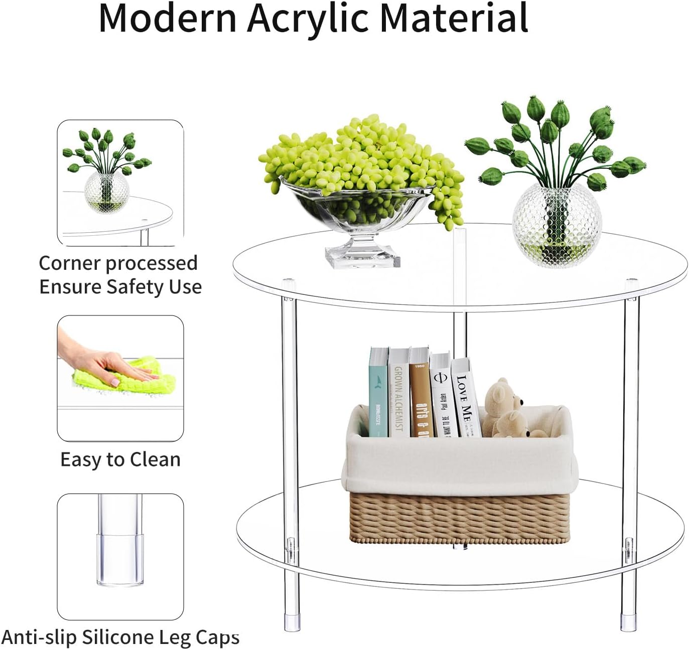 Clear Acrylic Round Two Tier Coffee Table