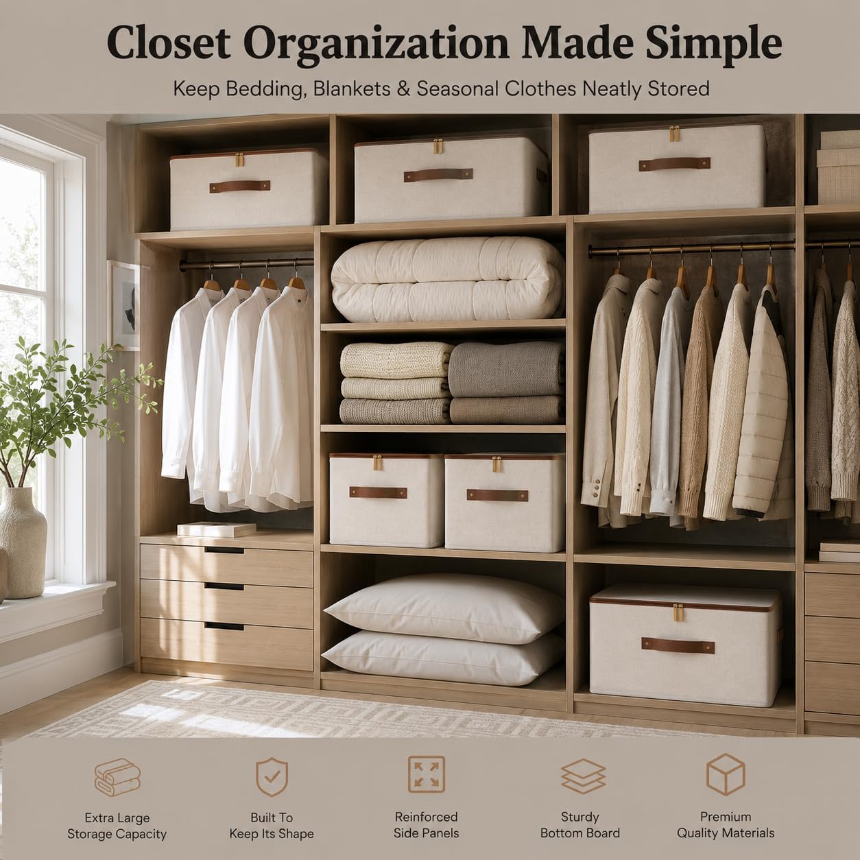 Beige Linen Foldable Zipper Storage Cubes