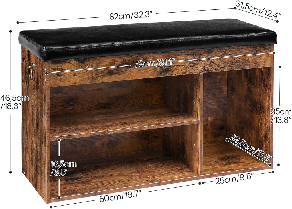 Rustic Brown Lift Top Shoe Storage Bench
