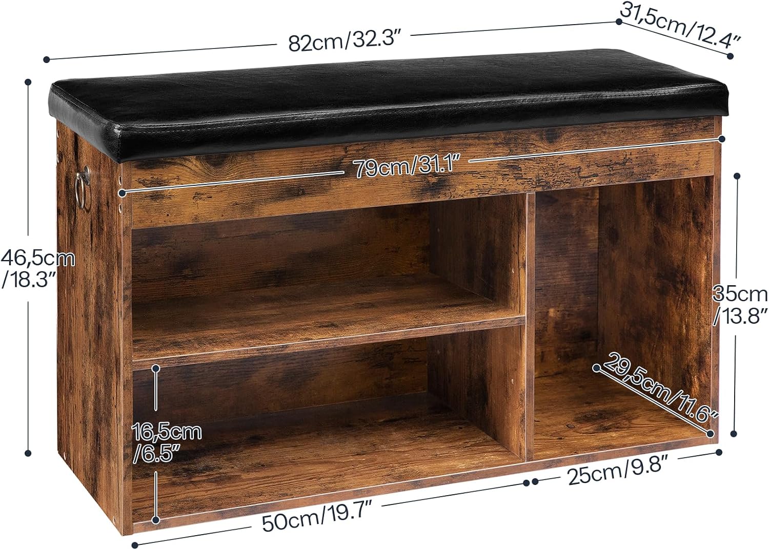 Rustic Brown Lift Top Shoe Storage Bench