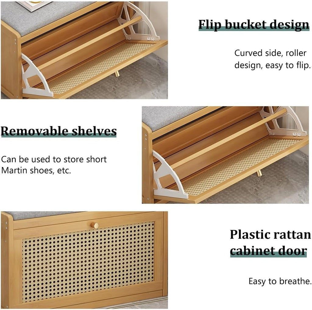 Linen Upholstered Entryway Shoe Storage Bench