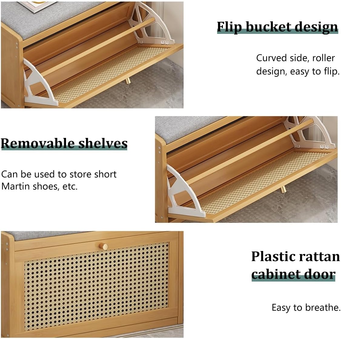 Linen Upholstered Entryway Shoe Storage Bench