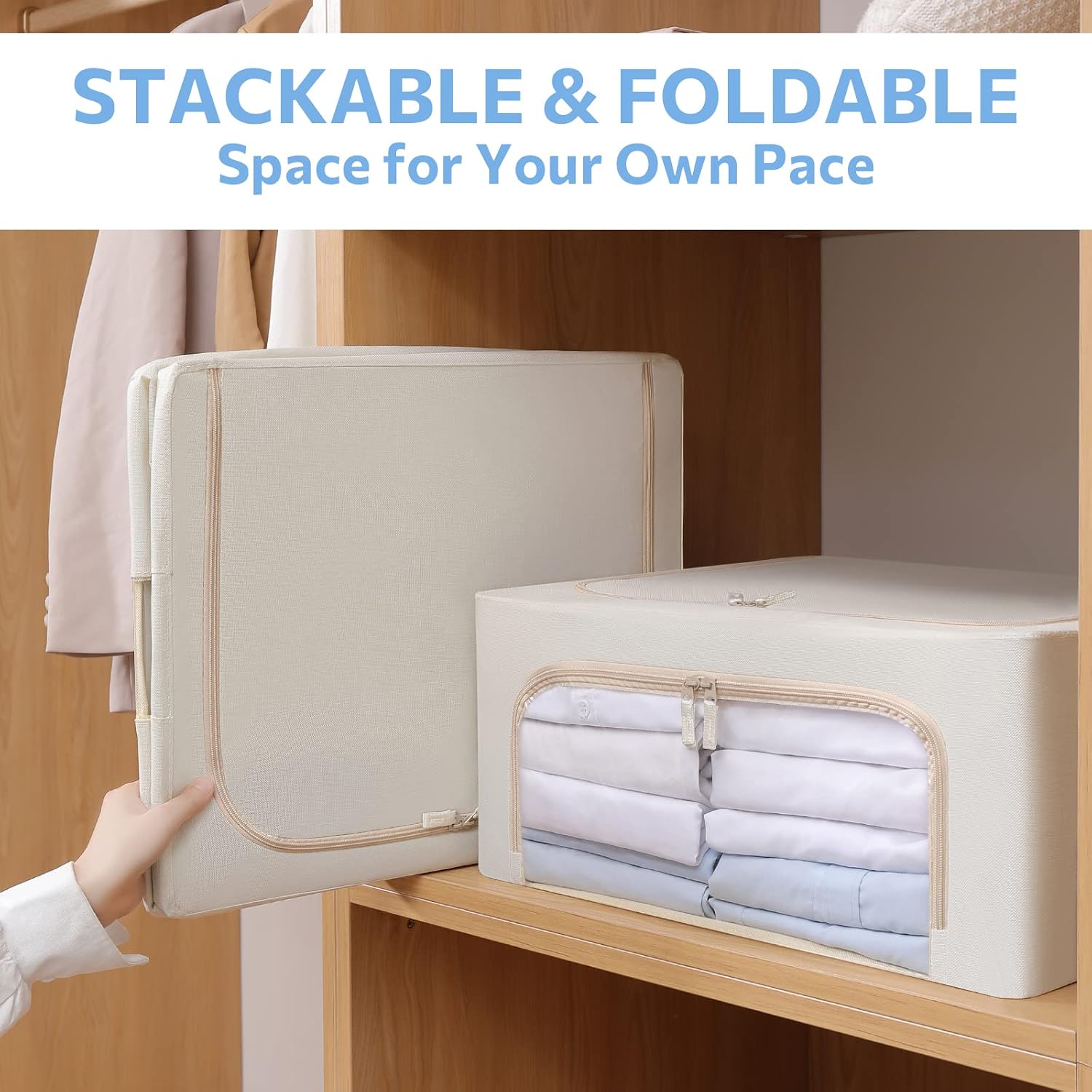 Beige Oxford Fabric Foldable Storage Boxes
