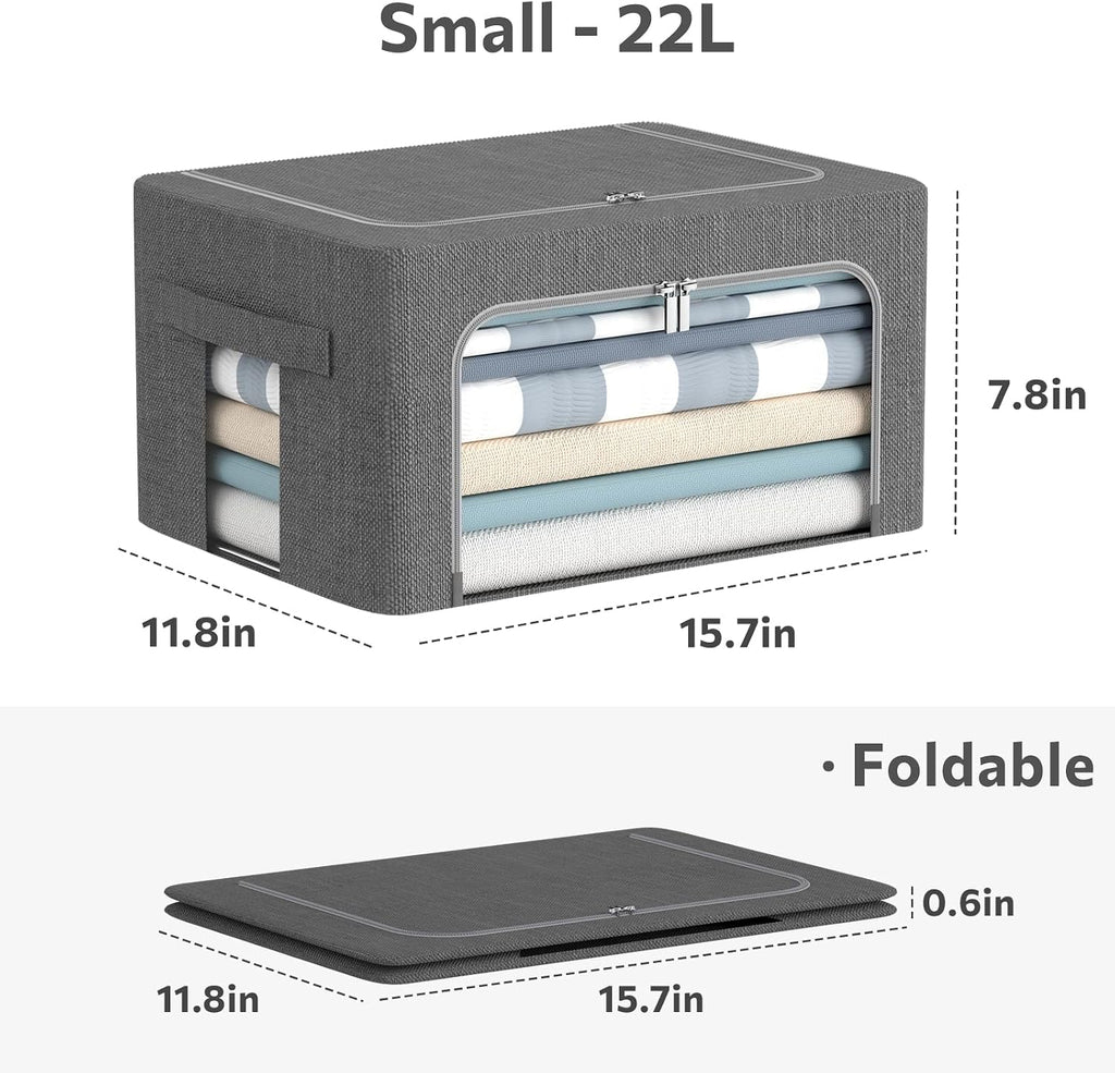 Dark Gray Linen Fabric Foldable Storage Bins