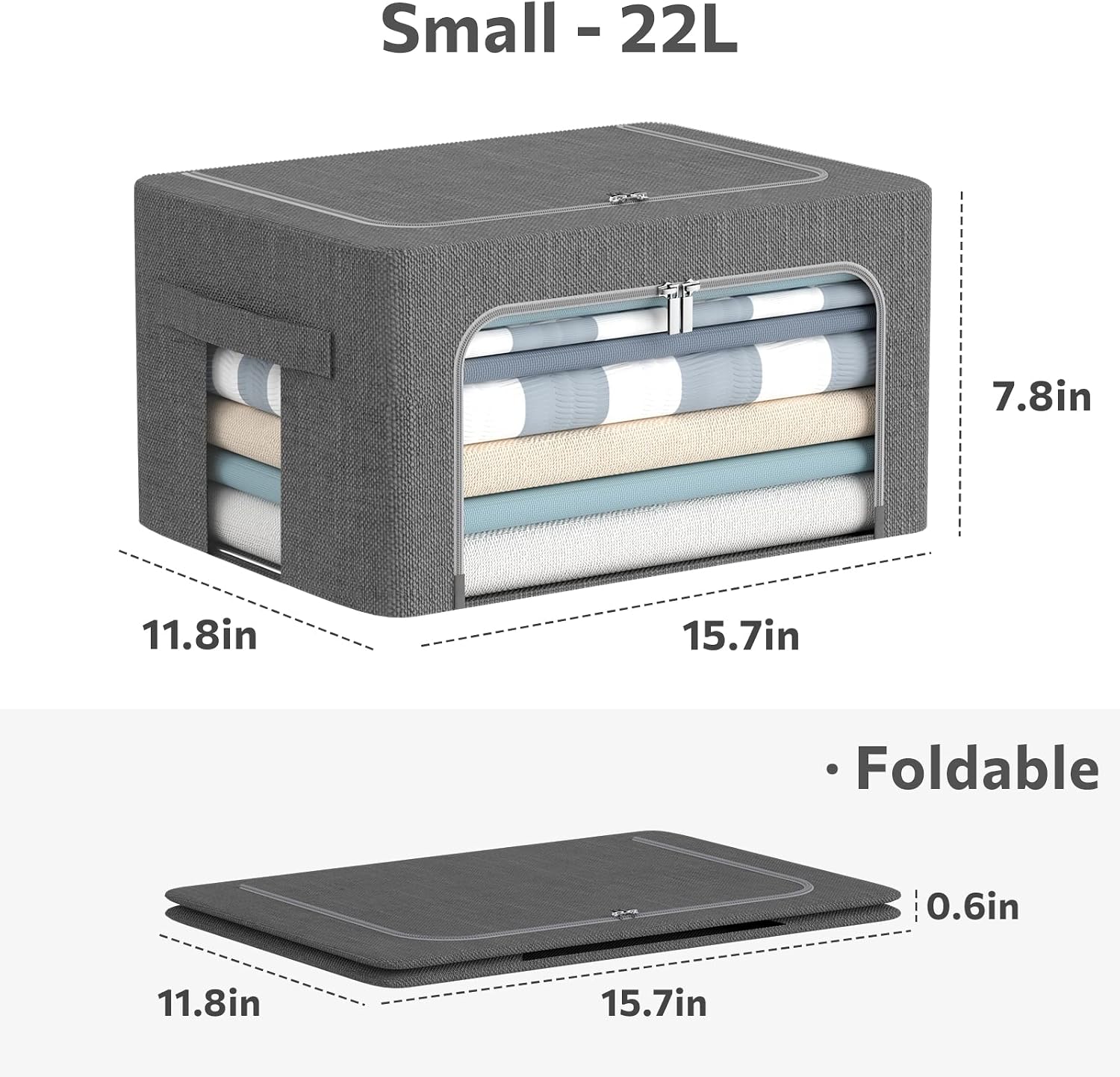 Dark Gray Linen Fabric Foldable Storage Bins