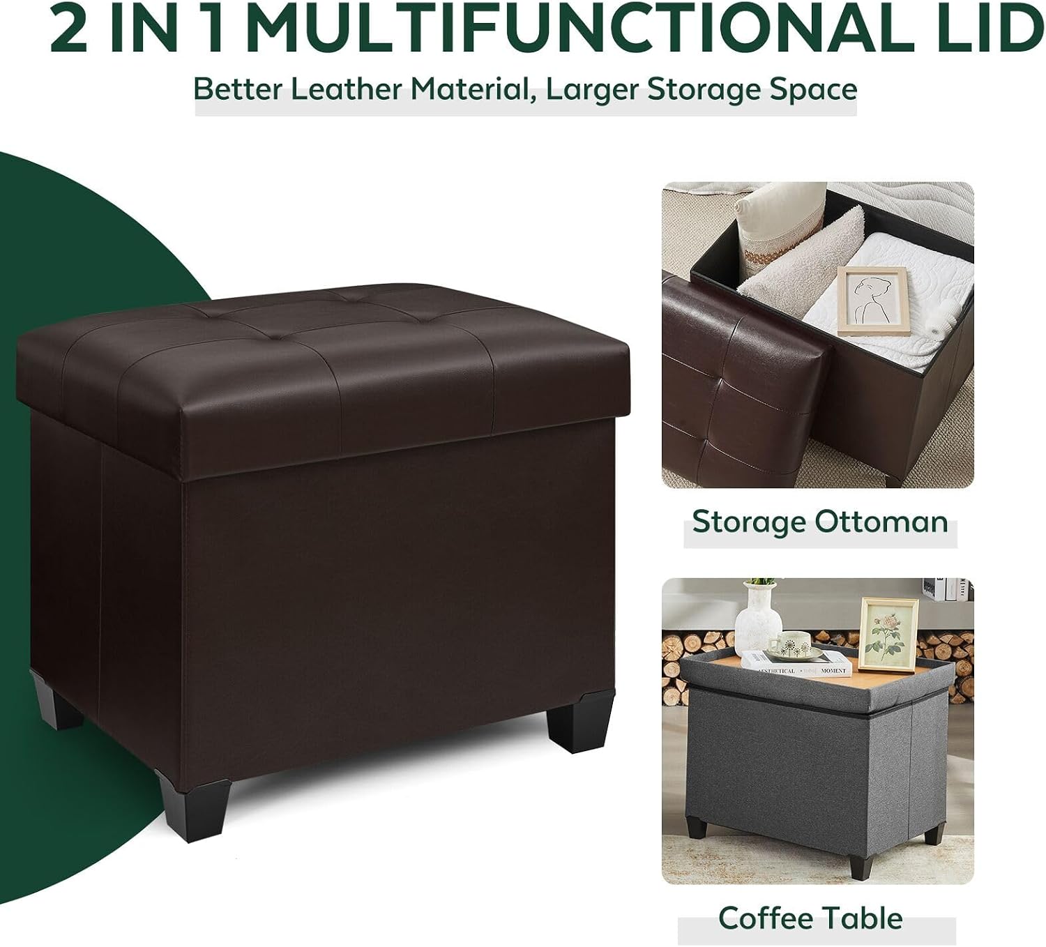Brown Faux Leather Legged Rectangular Storage Ottoman
