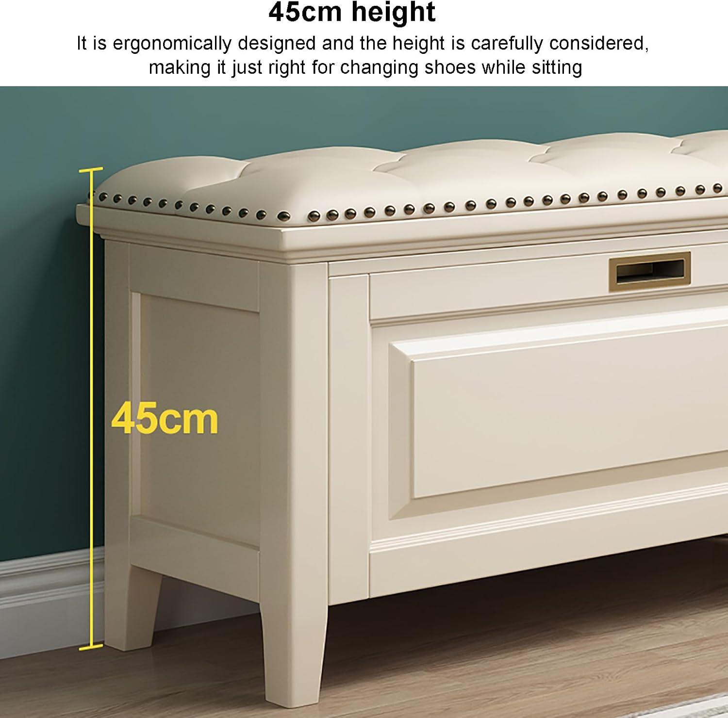 Solid Wood Cushioned Entryway Shoe Storage Bench