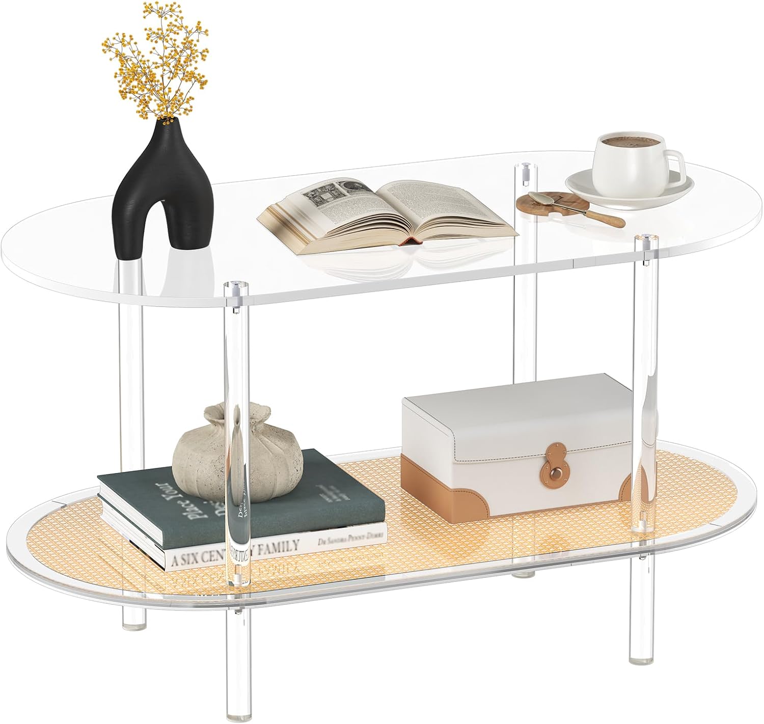 Clear Acrylic Oval 2 Tier Coffee Table
