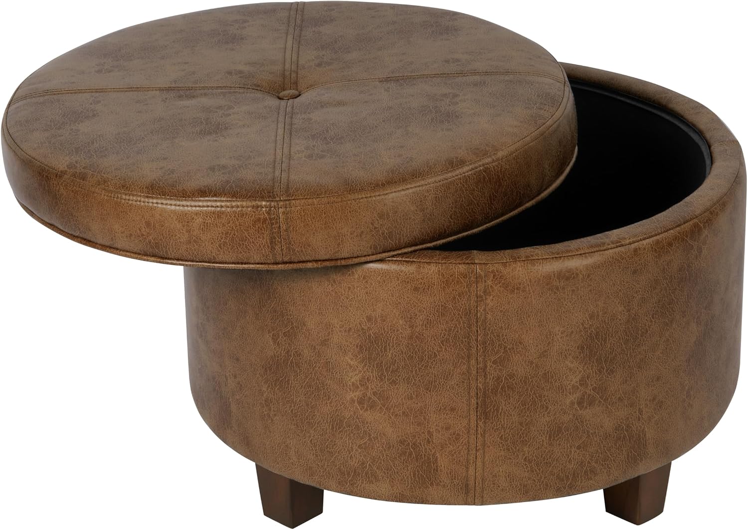 Distressed Brown Faux Leather Storage Ottoman Bench