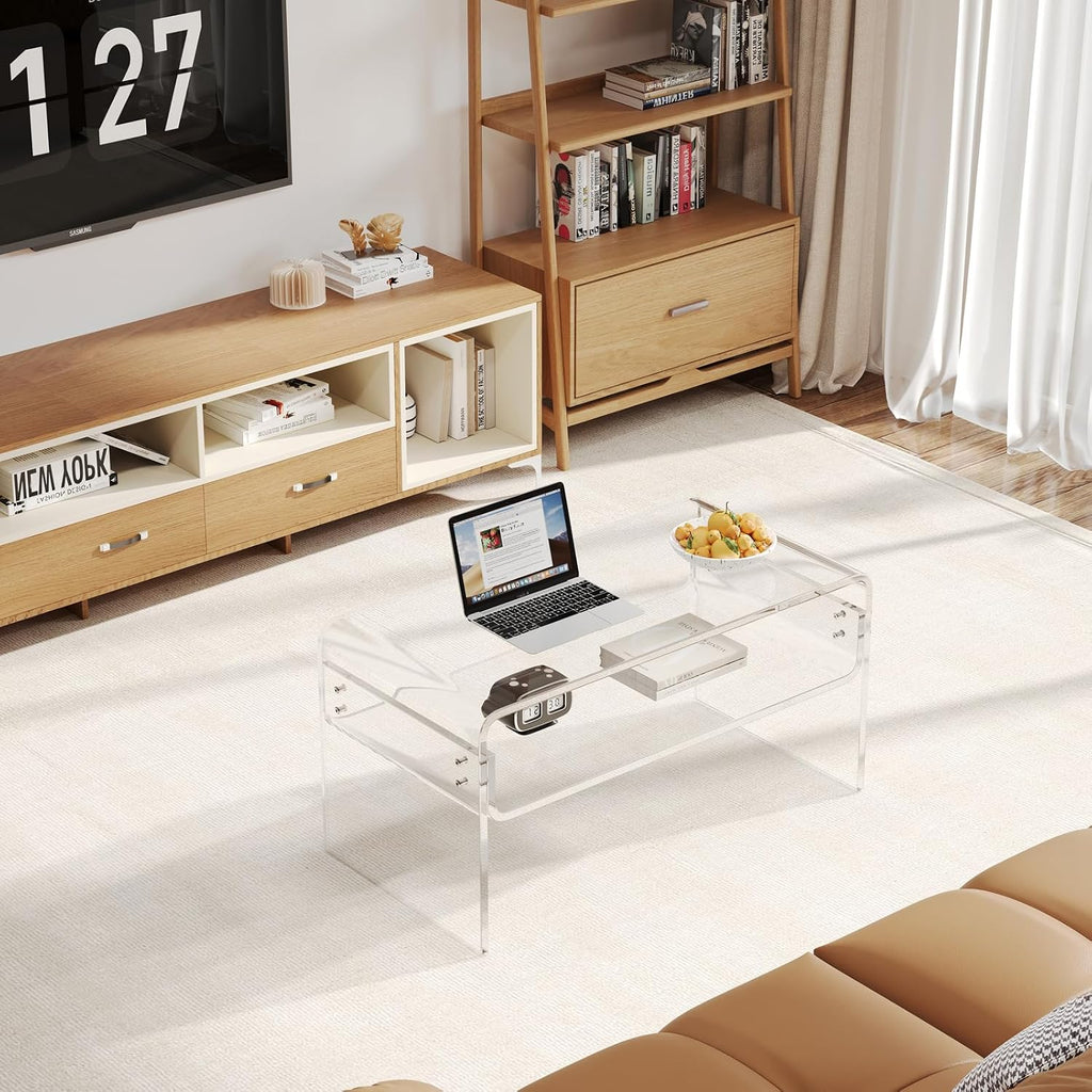 Clear Acrylic Rectangular Modern Coffee Table