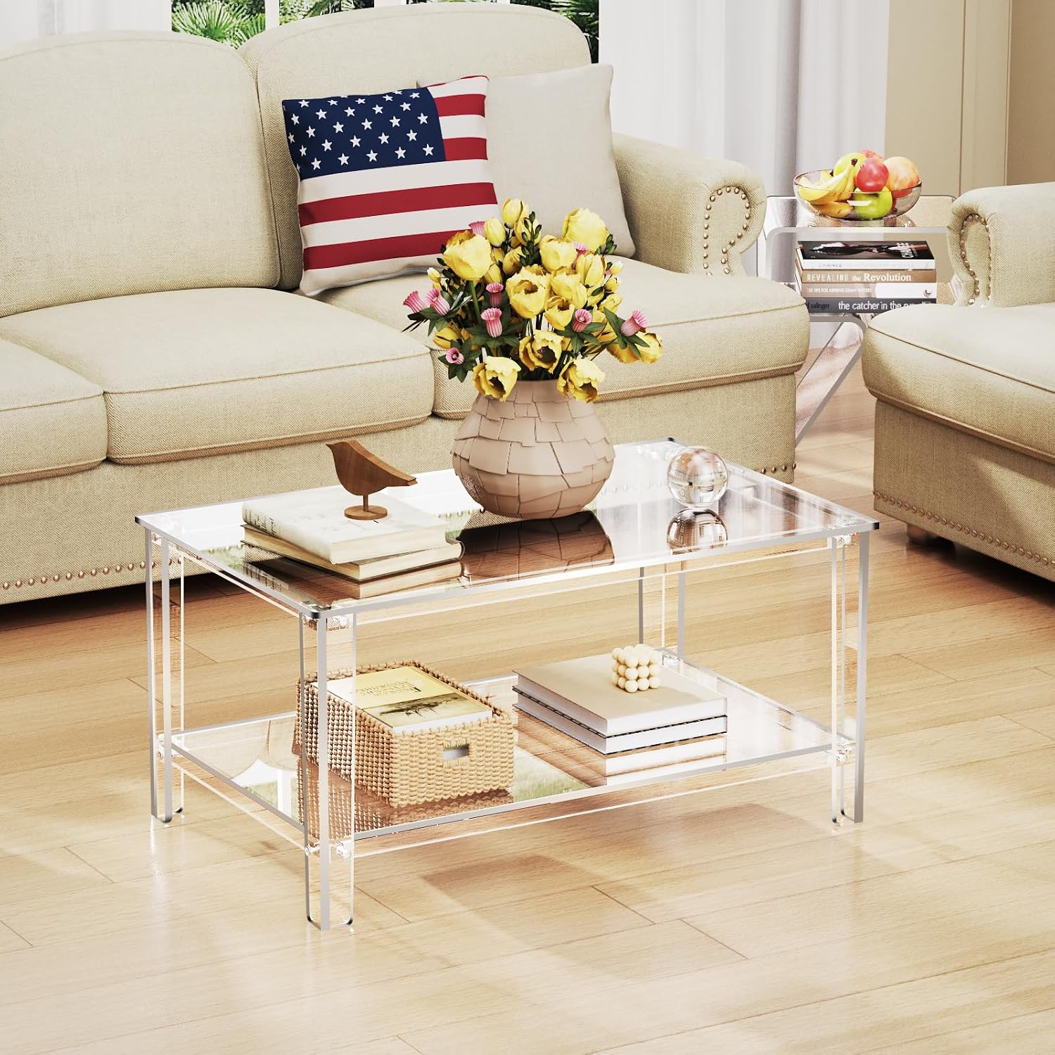 Clear Acrylic Rectangular Two Tier Coffee Table