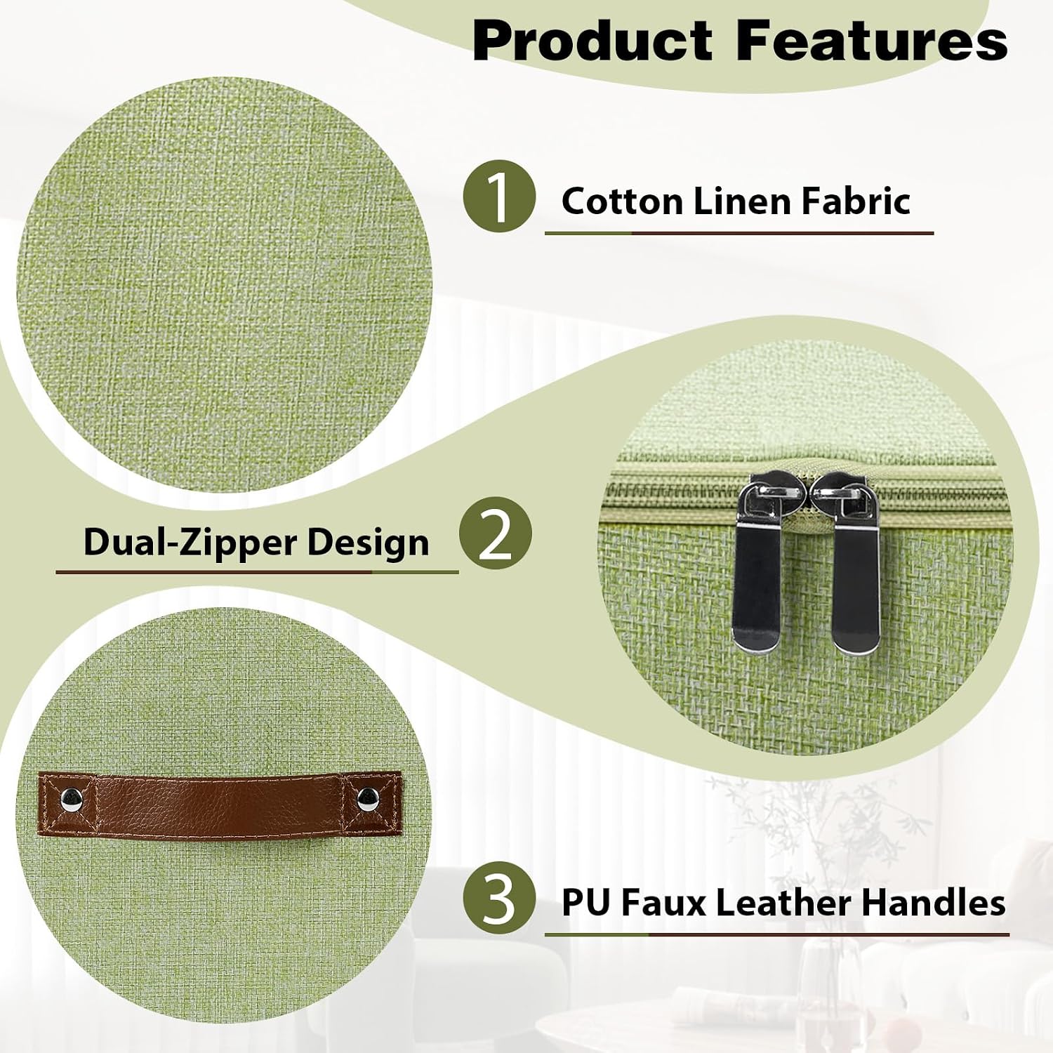 Green Linen Zipper Lidded Storage Cubes