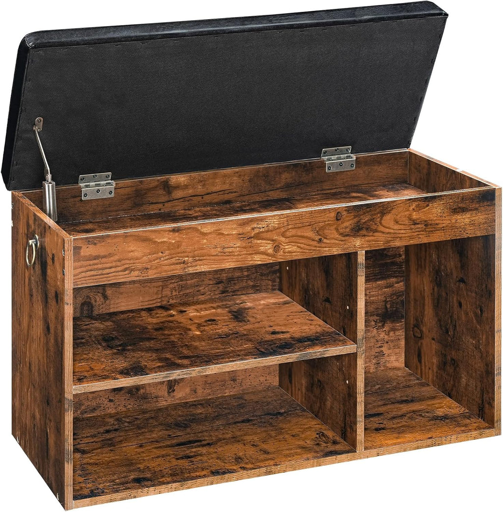 Rustic Brown Lift Top Shoe Storage Bench
