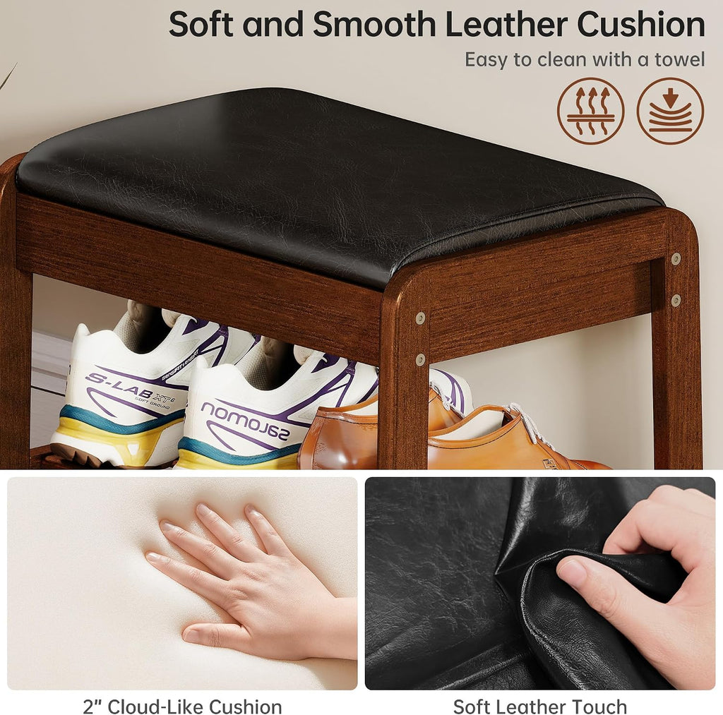 Rubberwood Cushioned Flip Top Shoe Bench