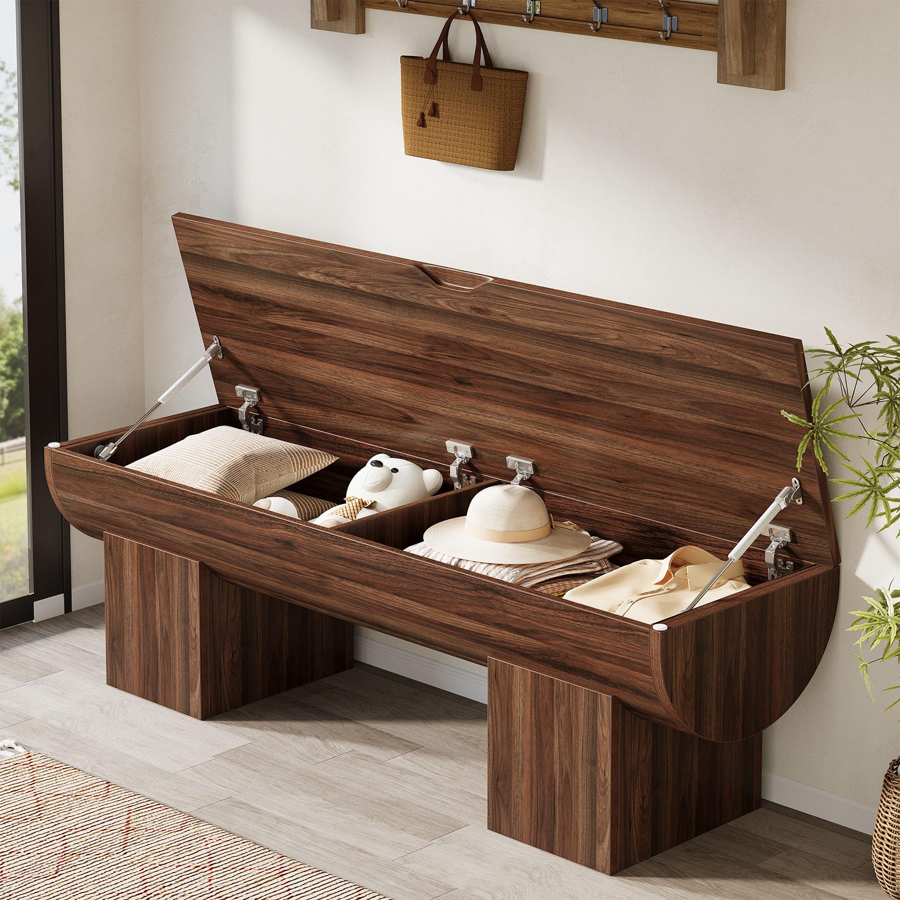 Dark Walnut Flip Top Farmhouse Storage Bench