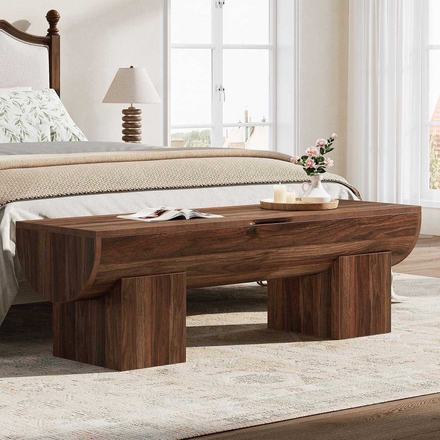 Dark Walnut Flip Top Farmhouse Storage Bench
