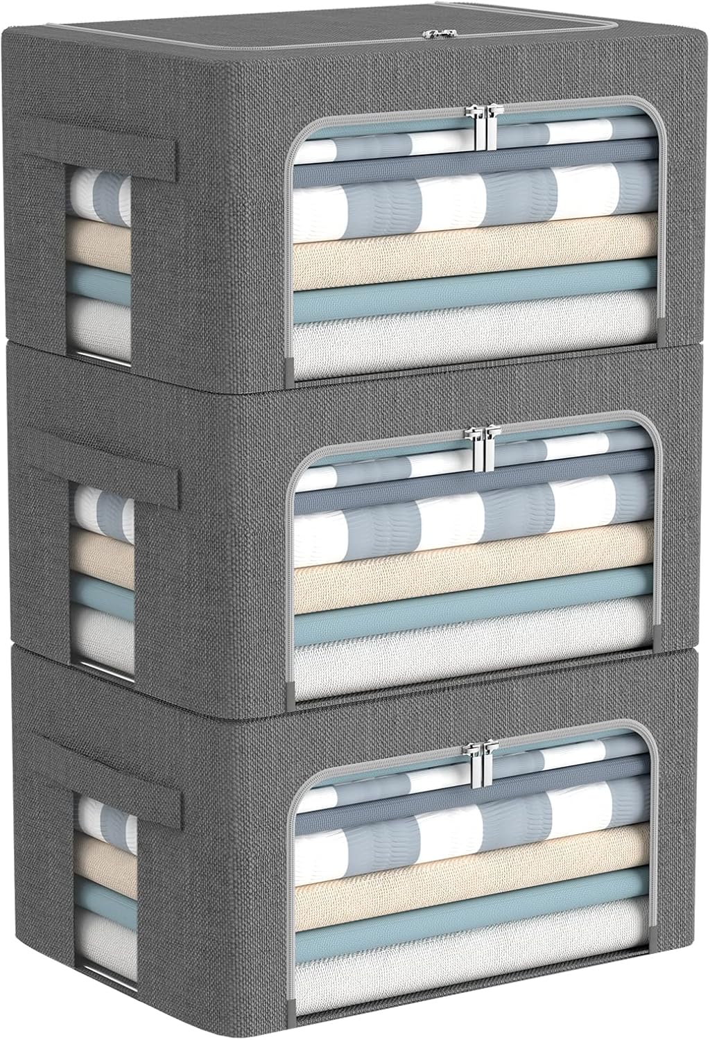 Dark Gray Linen Fabric Foldable Storage Bins