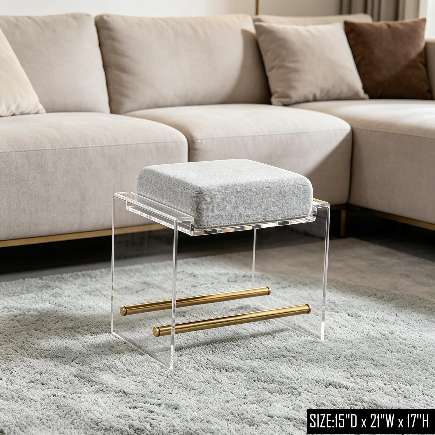 Lucite Acrylic Cushioned Vanity Ottoman Stool