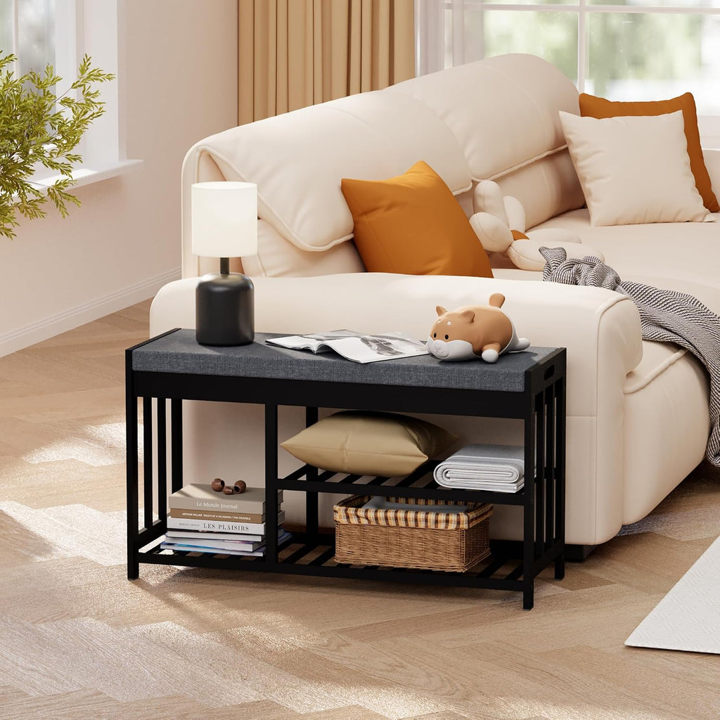 Bamboo Cushioned Flip Top Shoe Storage Bench