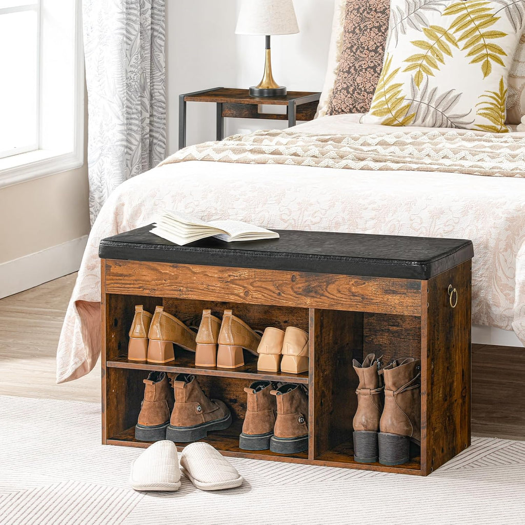 Rustic Brown Lift Top Shoe Storage Bench
