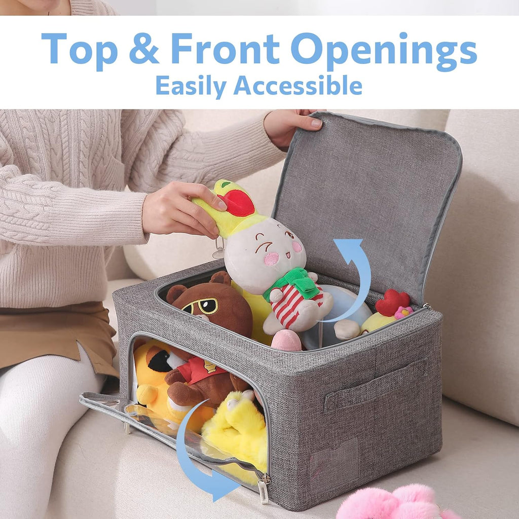 Dark Gray Linen Fabric Foldable Storage Bins
