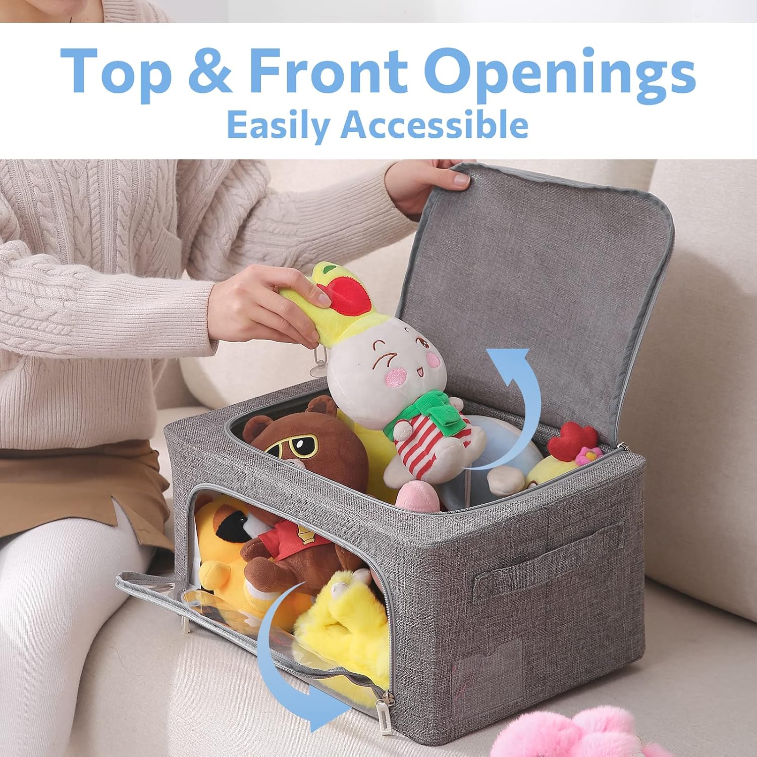 Dark Gray Linen Fabric Foldable Storage Bins