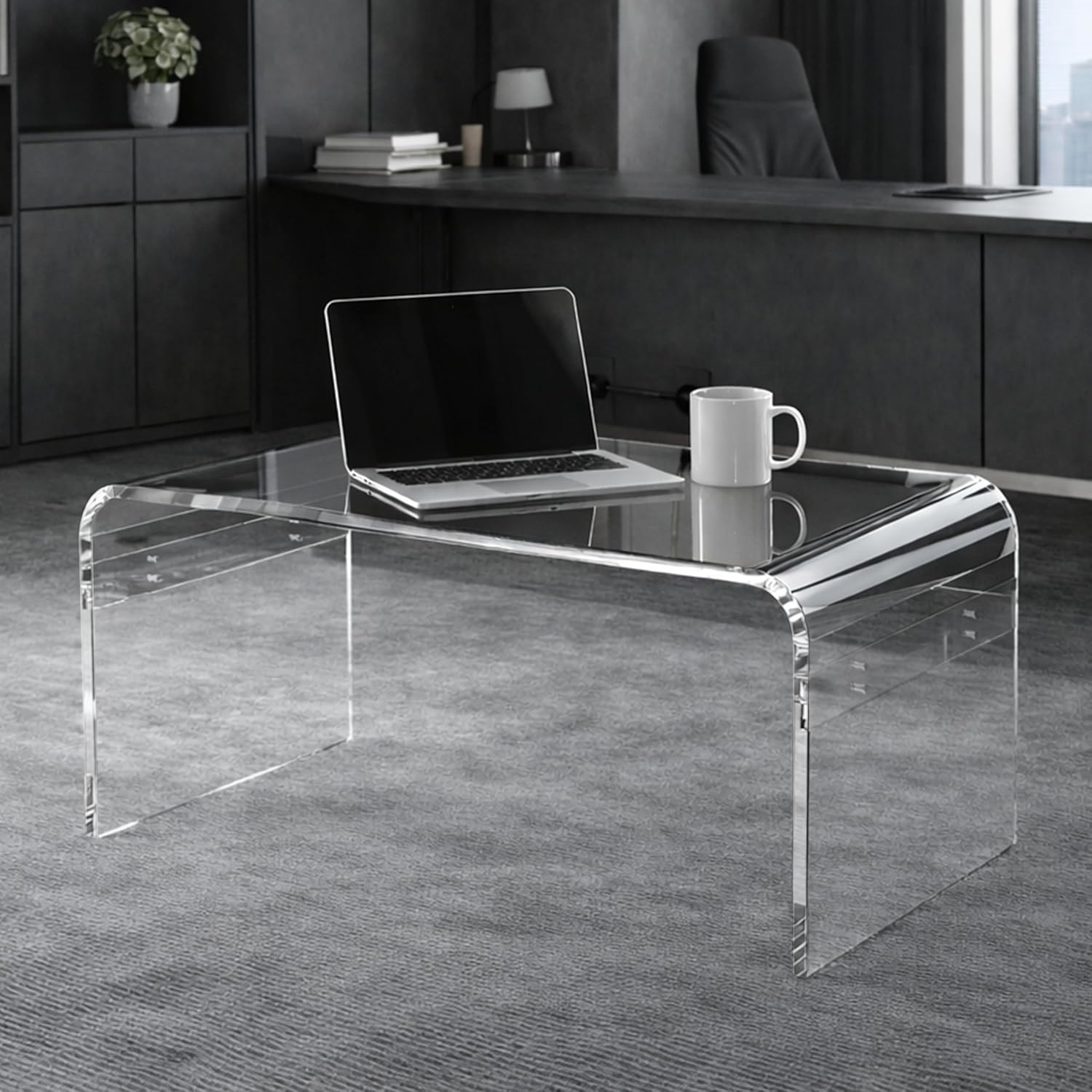 Clear Acrylic Waterfall Mid Century Coffee Table