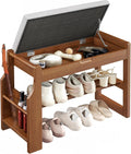 Pine Wood Cushioned Entryway Shoe Bench