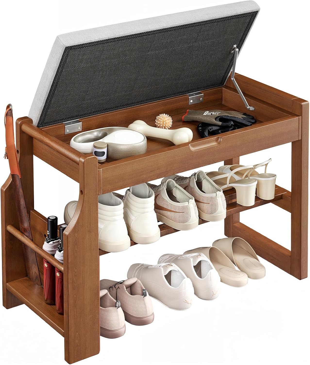 Pine Wood Cushioned Entryway Shoe Bench