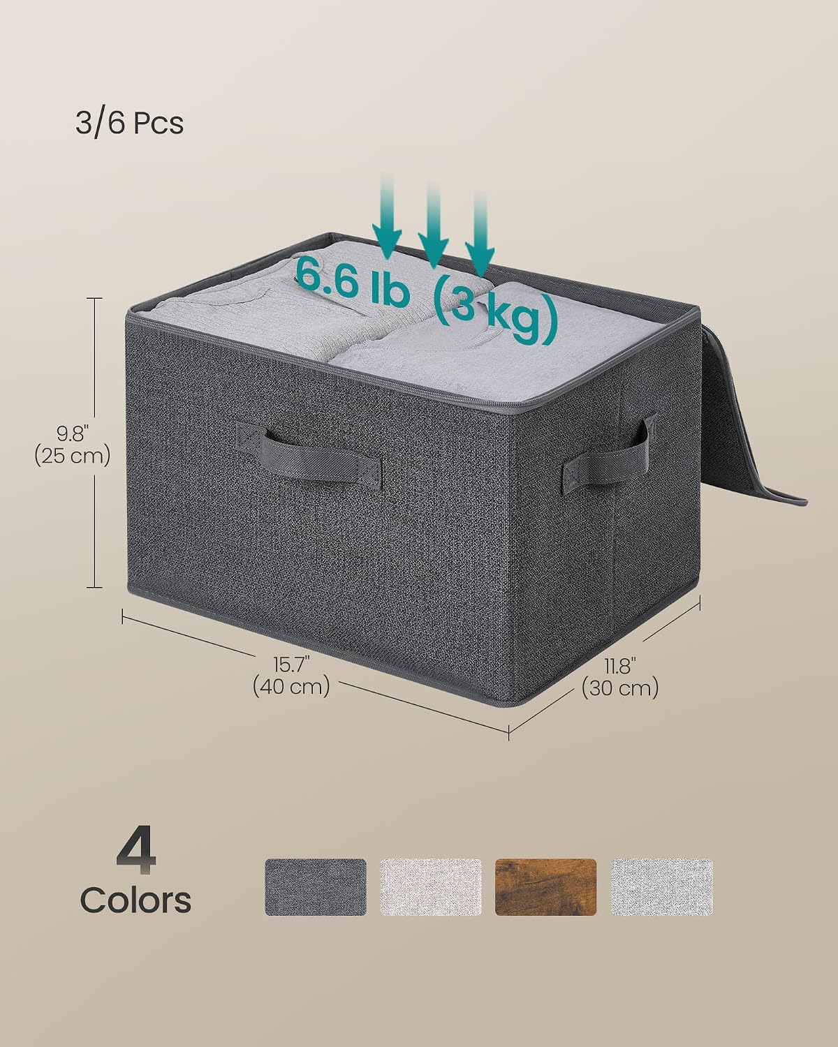 Slate Gray Zipper Fabric Foldable Storage Bins