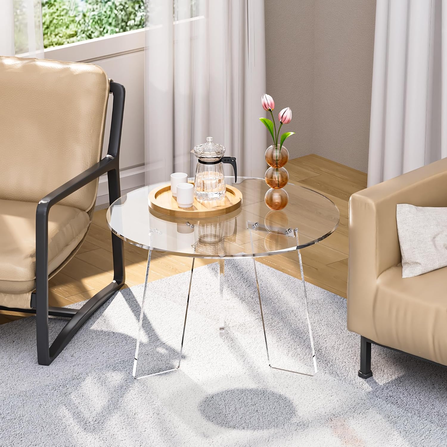 Clear Acrylic Round Modern Living Room Table