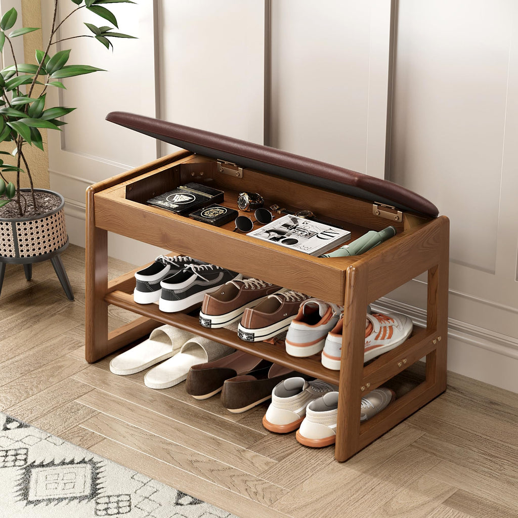 Rubberwood Cushioned Flip Top Shoe Bench