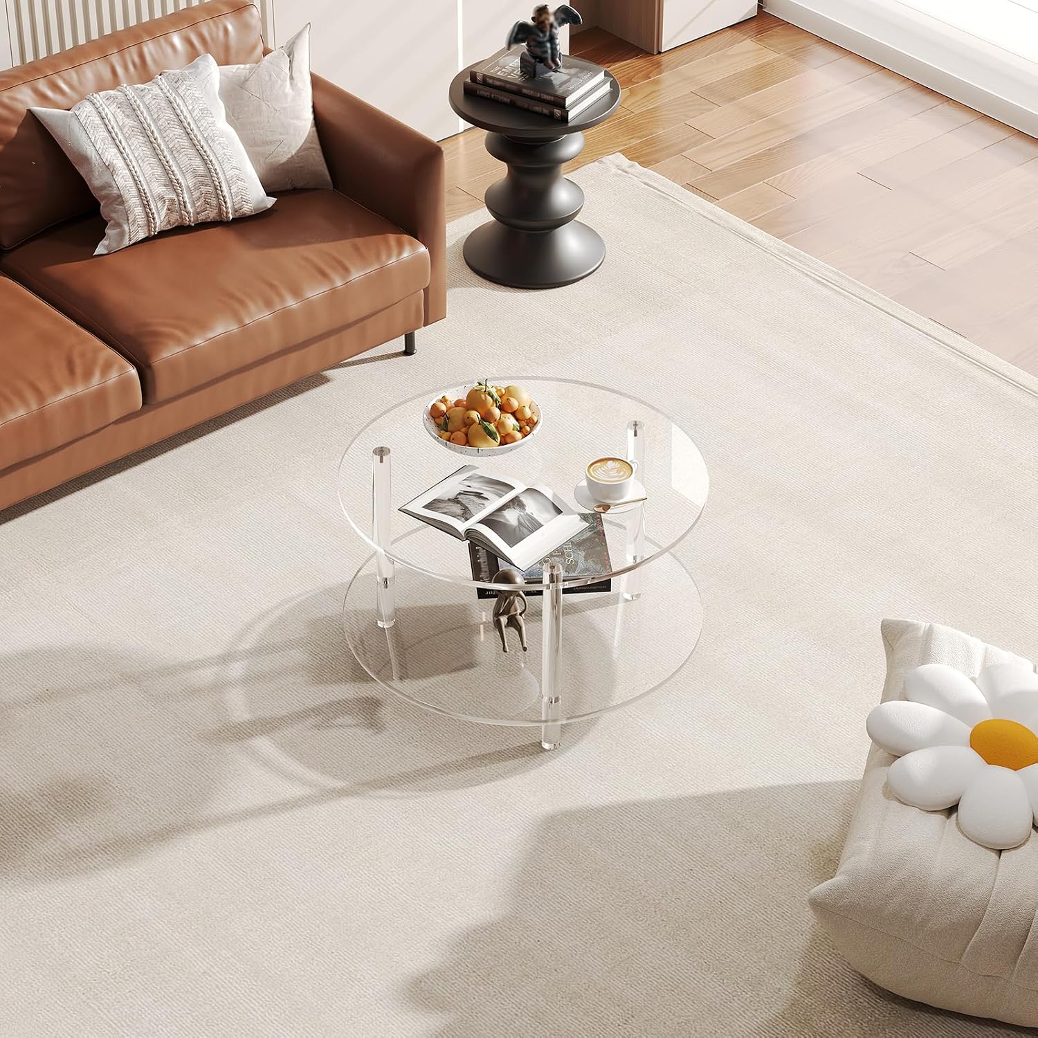 Clear Acrylic Round Two Tier Coffee Table